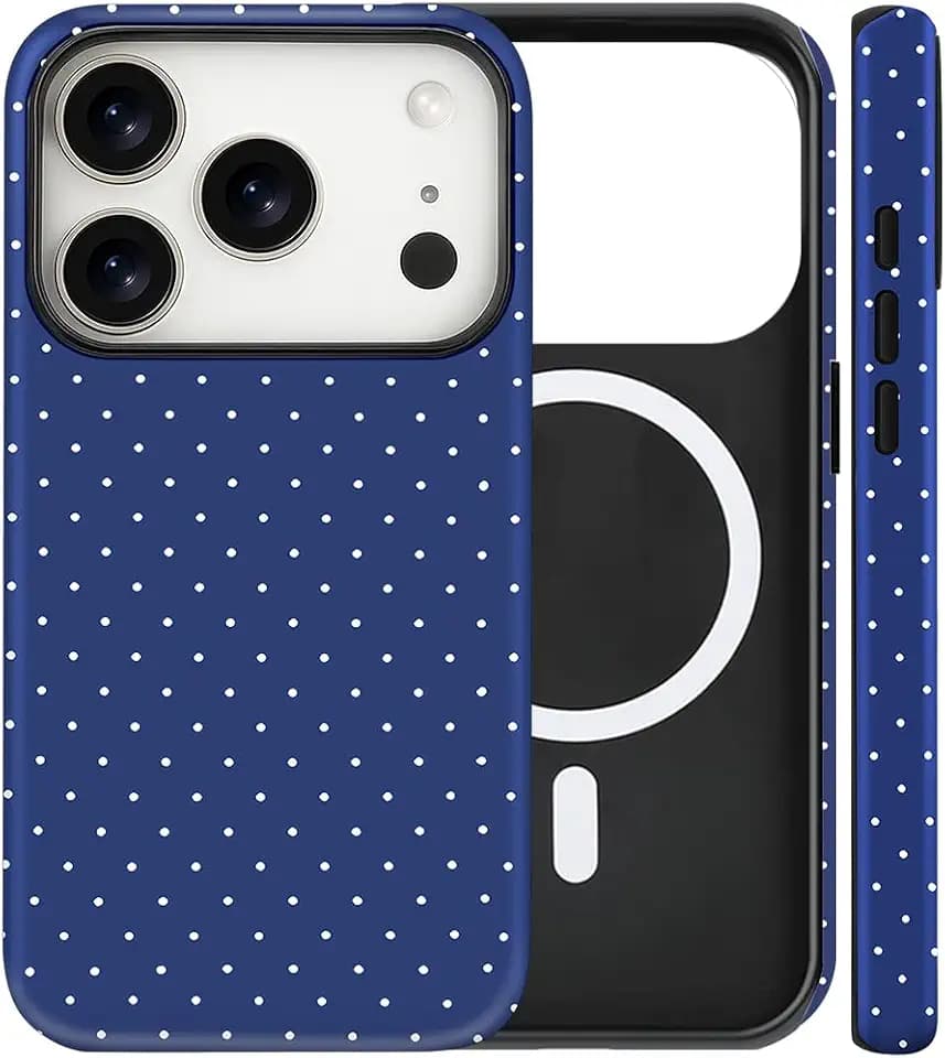 Magnetic for iPhone 18 Pro Max/17 Pro Max Cute Polka Dot Phone Case Blue