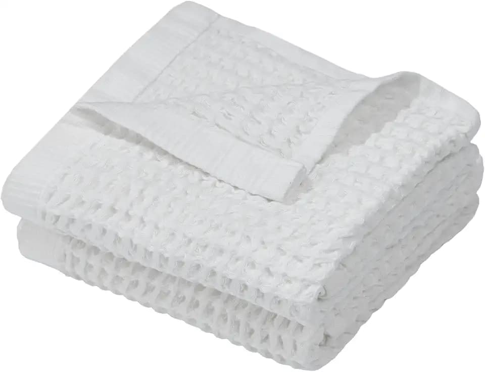 DEMMEX Organic Cotton Waffle Turkish Hand Towels for Bathroom & Kitchen, Large 20x30 in, 100% Oeko-TEX Certified Ultra Soft Turkish Cotton, Lightweight Quick Dry Waffle Weave, Set 2 (Crisp White)