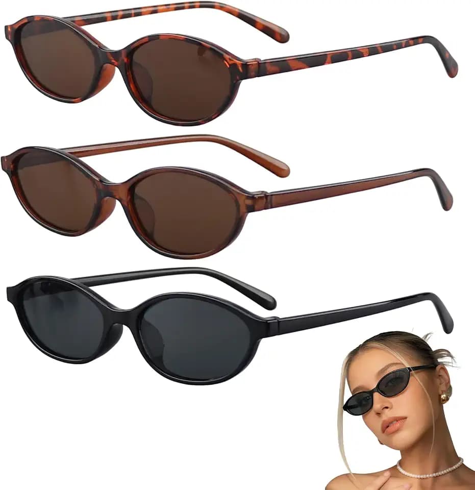 Sonnenbrille Damen 3 Pack Retro Oval Sunglasses for Women Men, Vintage Narrow Skinny Frame Sunglasses Woman, Fashion for Travel & Daily Wear Accessories