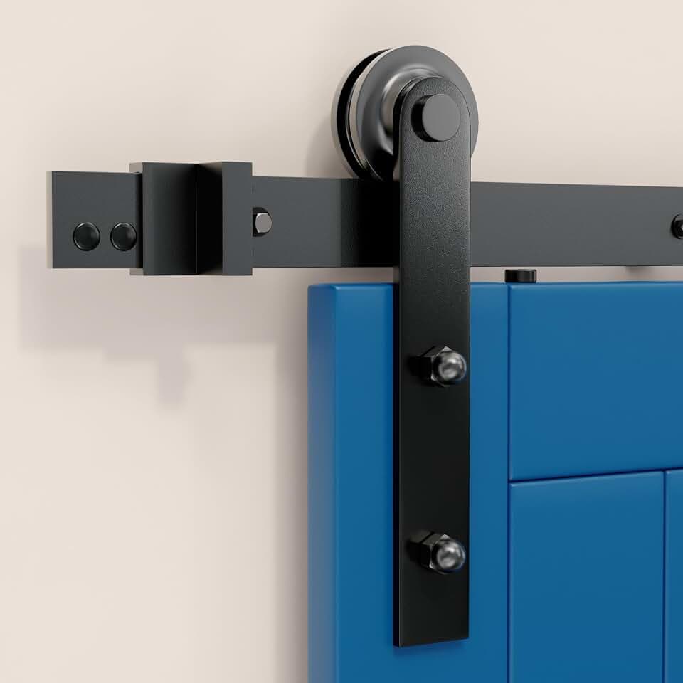 SKYSEN Schiebetür Komplettset 228cm Schiebetürbeschlag für Schiebetürsystem mit Bodenführung, Langlebige Schiebetür Schiene Perfekt Raumspart Raumtrenner für 1 Innentüren, Zimmertür, Holztür