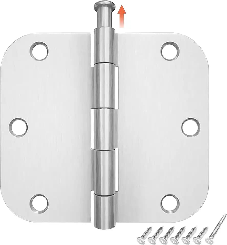 HOSOM 12 Pack Rounded Door Hinges Brushed Nickel 3.5 x 3.5 inch with 5/8 Radius, Satin Nickel 3 1/2 Interior Door Hinges, 3 ½"x 3 ½" Silver Hardware