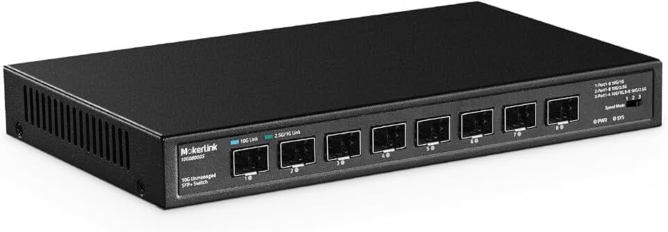 MokerLink 8 Port 10Gbps SFP+ Switch, Support 1G/2.5G/10G SFP Module, 160Gbps Bandwidth, Fanless Unmanaged Plug and Play Ethernet Switch