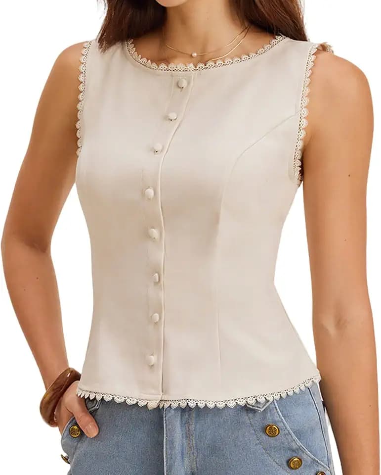 RIHOAS Womens Sleeveless Button Down Blouse Button Down Work Top