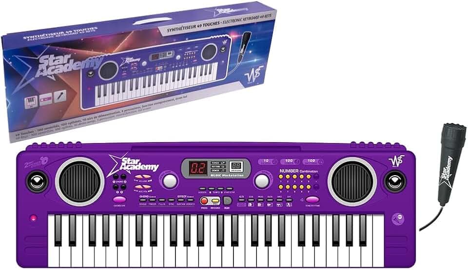 WS - Synthesizer - Offizielle Lizenz Star Academy - 49 Tasten - Einführung - 610800SA - Violett - Tastatur - Musik - Instrument - Klavier - Sänger - Mikrofon - Ideal für Anfänger