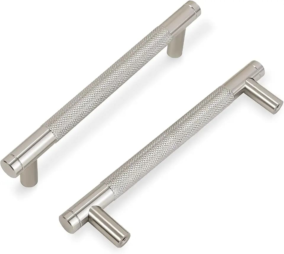 COTYKILEY 10 Pack 3.75 Inch(96mm) Brushed Satin Nickel Cabinet Handles Sliver Knurled Kitchen Cabinet Pulls Cabinet Door Handles Kitchen Cabinet Hardware Cupboard Drawer Pulls Dresser Handles