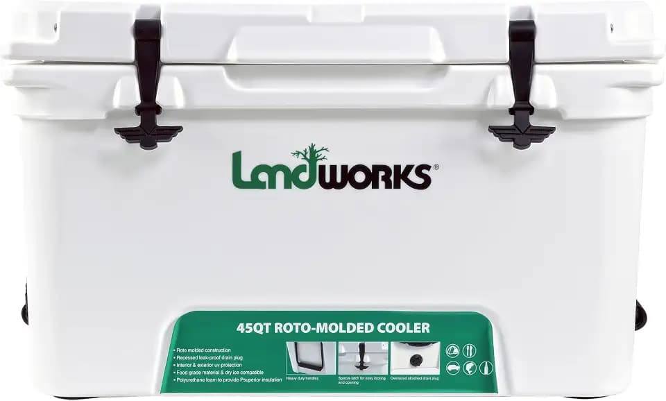 Landworks 45QT Rotomolded Cooler Holds 48 Cans, 5-10 Day Ice Retention
