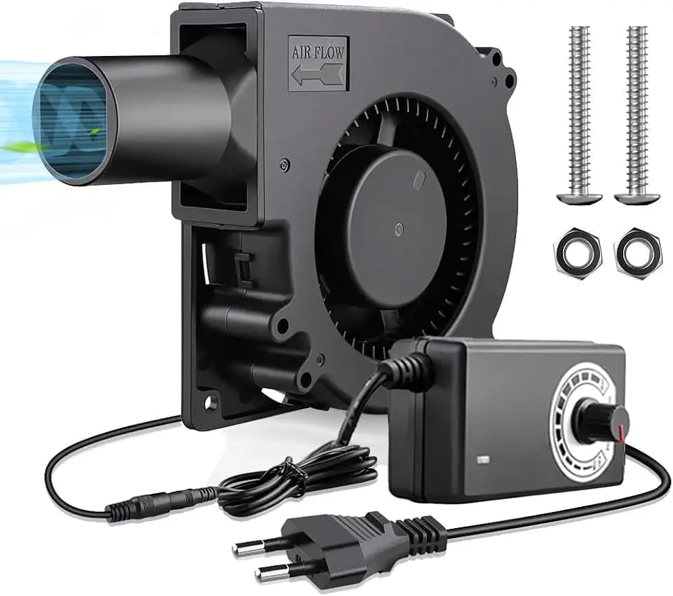 Radiallüfter 12V, 12V Turbinen Turbo 120mm Kühlung Ventilator, 230V Gebläse Lüfter, 12V Regelbar Kühlung Lüfter AC Powered, für Belüftung Lüfterwechsel BBQ Aufblasbar Kamin (120 x 32mm (mit Rohr))