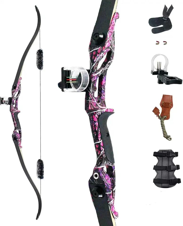 Topbows 56" Recurve Bow with 30" Max Draw 30 35 40 45 50lb Draw Weight Right Hand Outdoor Hunting Bows&Arrows Archery Set
