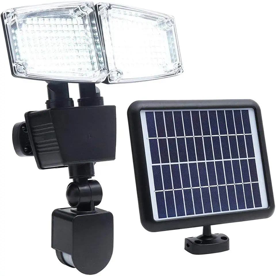 LUMISKY / LUMIJARDIN DOUGLAS Solarstrahler mit 2 Köpfen, leistungsstarkes Solarpanel, LED, weiß, mit drehbarem Bewegungsmelder, Höhe 23 cm, Schwarz