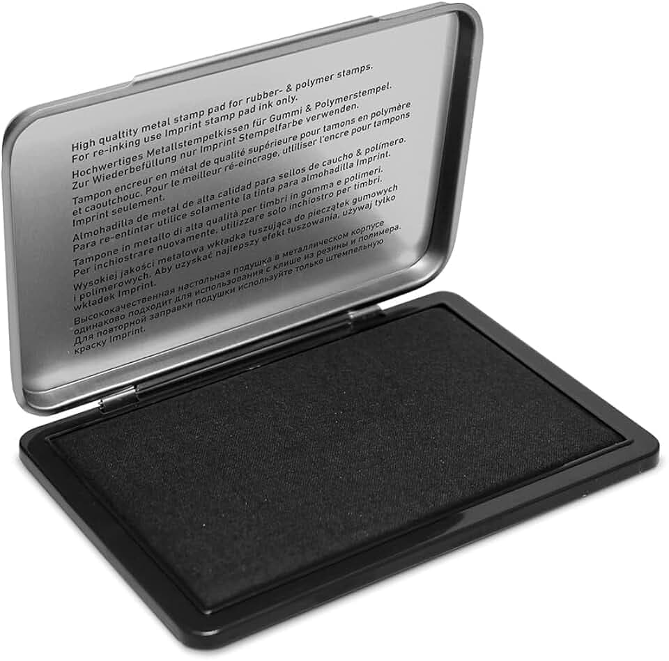 Imprint Handstempelkissen 9073M für den täglichen Bedarf zu Hause und im Büro – 1 Stempelkissen schwarz, robuster Metalldeckel, wasserbasierte Tinte, Größe 12,5x8 cm, optimal für Handstempel geeignet