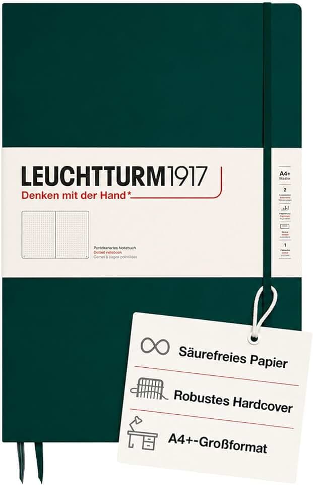 LEUCHTTURM1917 370272 Notizbuch Master Slim (A4+), Hardcover, 123 nummerierte Seiten, Forest Green, dotted