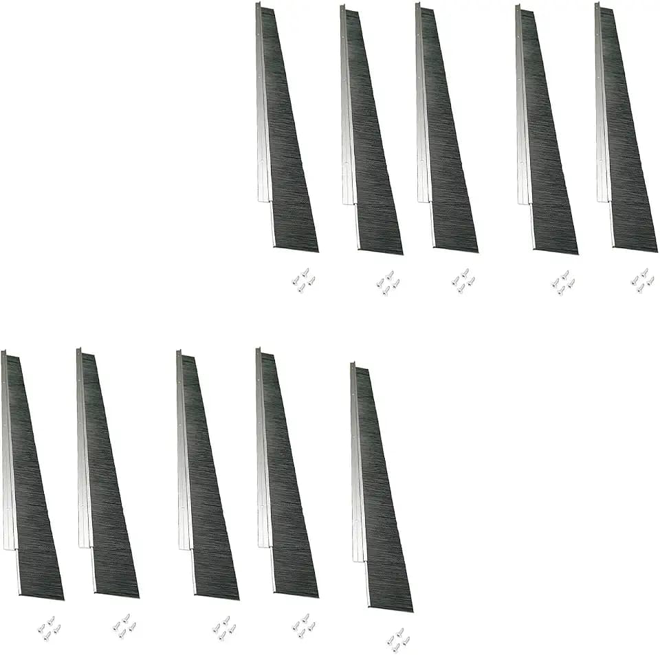 10 Sets Retsun Garage Door Brush Seal, 1 1/2" x 39.37" Aluminum Door Bottom Brush Sweep, Fits Gaps Up to 1.5", Blocks Dust & Insects for Exterior & Roll Up Doors (32.8 FT, 1.5in, 10)