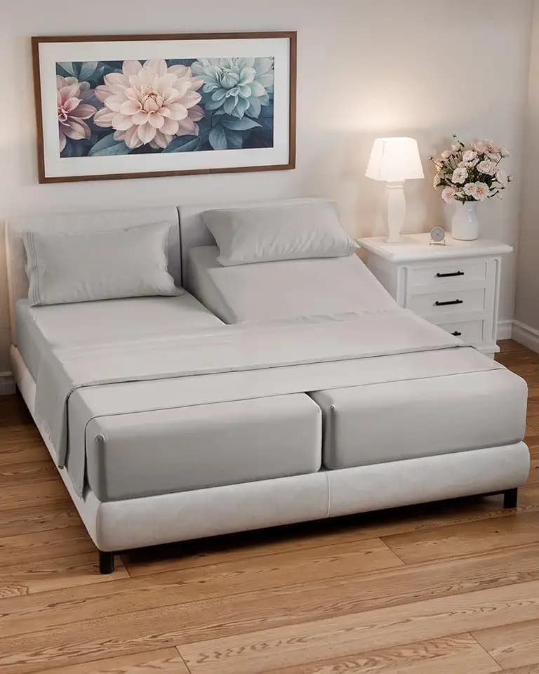 Split Cal King Bed Sheet Set - 5 Piece Split Cal King Sheets - Light Grey