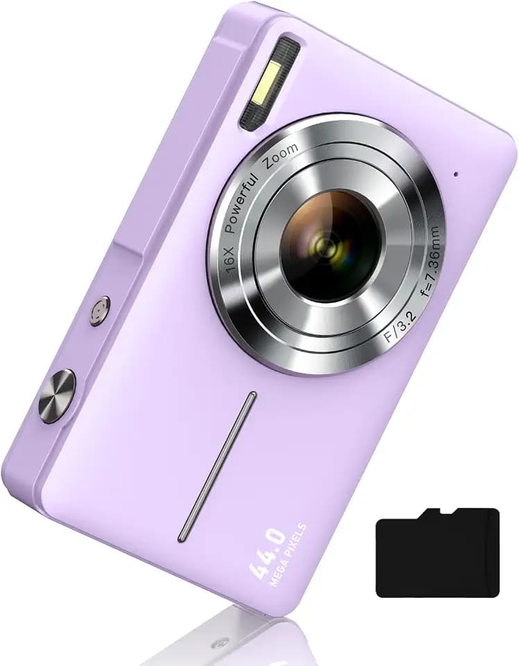 Digital Camera 1080P with 32G Card 16X Zoom 3" Screen Easy for Kid, Purple
