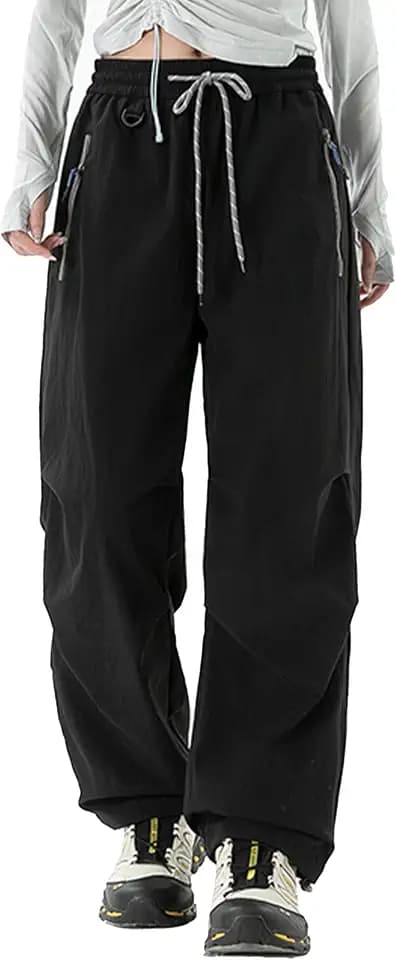 SEAUR Cargo Hose Damen Y2K Parachute Baggy Wide Leg Kordelzug Am Knöchel Hohtailliert Leicht Atmungsaktiv Mehrfarbig Wanderung Stadtoutfit Trekking
