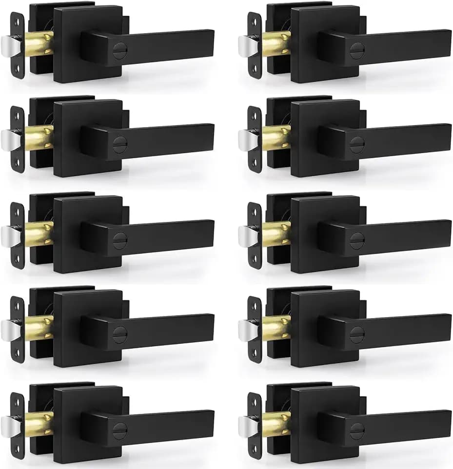 Estmoon Privacy Door Lock, 10 Pack Matte Black Keyless Door Handles Interior Heavy Duty Bed and Bath Door Lever Set, Reversible for Left/Right Handed Doors