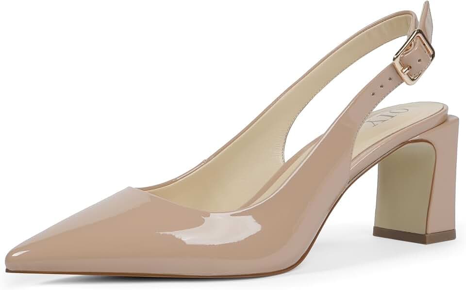 QIY Womens Pumps Chunky Heel Pointed Toe Slingback Heels for Women