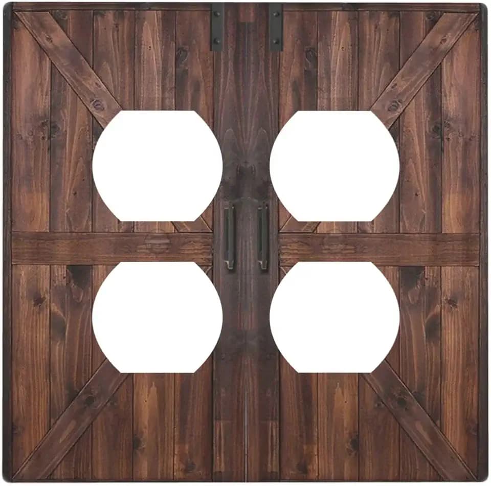 Decorative Outlet Covers Vintage Brown Farmhouse Barn Door 2 Gang Light Switch Cover Plate Double Duplex Wall Plates for Electrical Outlets Switch Plate Covers for Bedroom Home Decor