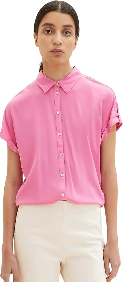 Tom Tailor Damen Loose Fit Bluse mit Leinenanteil