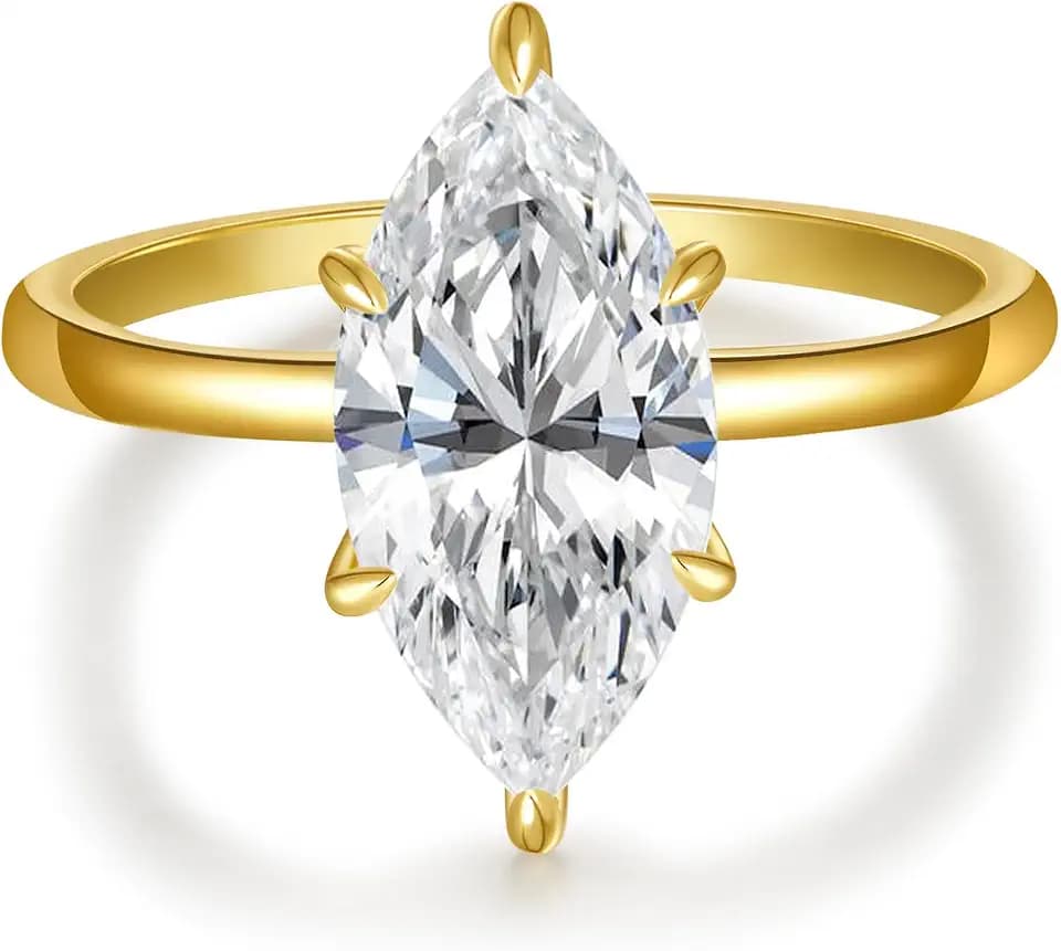 BONLAVIE 3.5CT Damen Verlobungsring Marquise Schliff Zirkonia Ring 14K Gold/Weißgold vergoldet Versprechensring CZ Ewigkeitsring Eheringe für Frauen Größe 49.3(15.7)-60 (19.1)