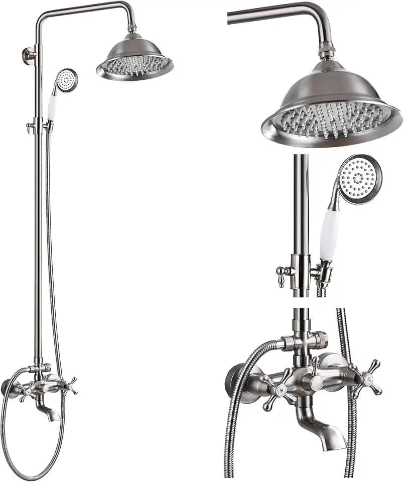 gotonovo Exposed Shower System with Spout,Brushed Nickel,No Shower Shelf