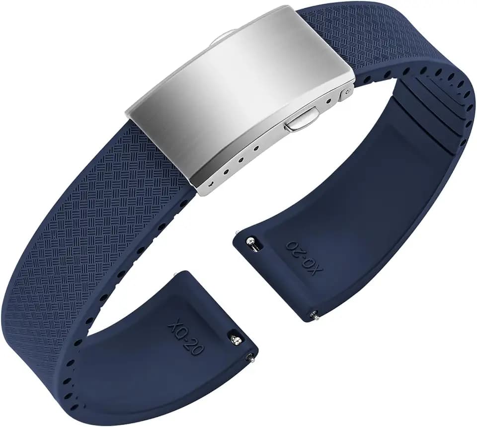 FKM Rubber Watch Strap 20mm 22mm, Cut to Size Silver Milled Clasp