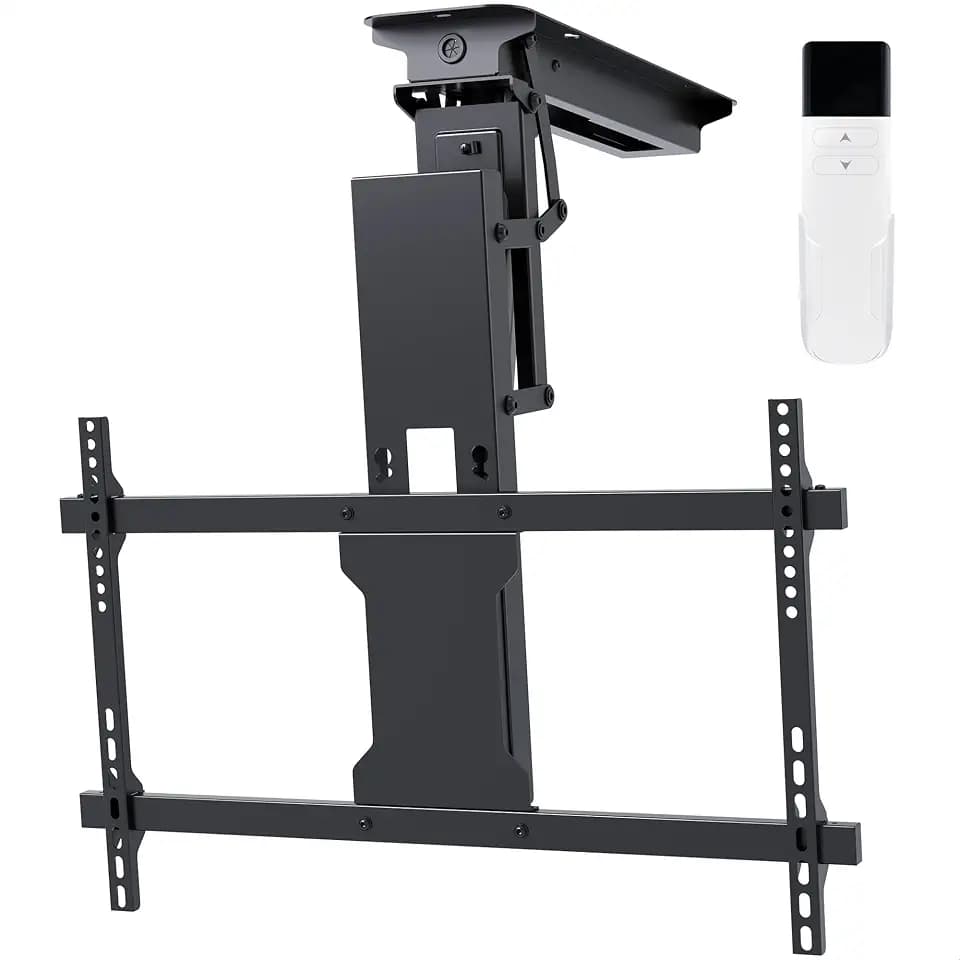 CLAIKS Electric Ceiling TV Mount – Electric Motorized Flip-Down Bracket with Remote Control, 32 to 70-Inch Flat & Curved Screens, Max VESA 600x400mm, Compatible with Flat and Pitched Roofs, Black