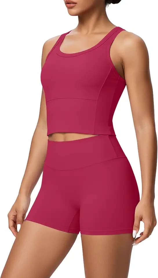 2 Piece Workout Sets for Women Tank Top High Waisted Biker Shorts No Front Seam Butt Lifting Gym Yoga Activewear