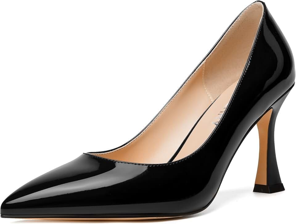 SKYSTERRY Womens Pointed Toe Evening Patent Fashion Slip On Spool High Heel Pumps Shoes 3.3 Inch
