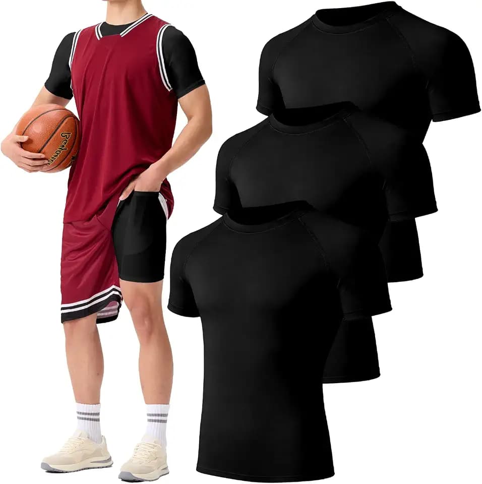 SKIDREAM 3 Pack Boys' Quick Dry Compression T-Shirts Short Sleeve, Kids Athletic Sports Base Layer Undershirts