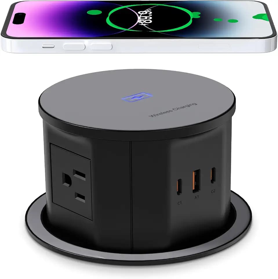 ANNQUAN 4.7" Pop Up Outlet for Countertop 65W USB-C Wireless Charger