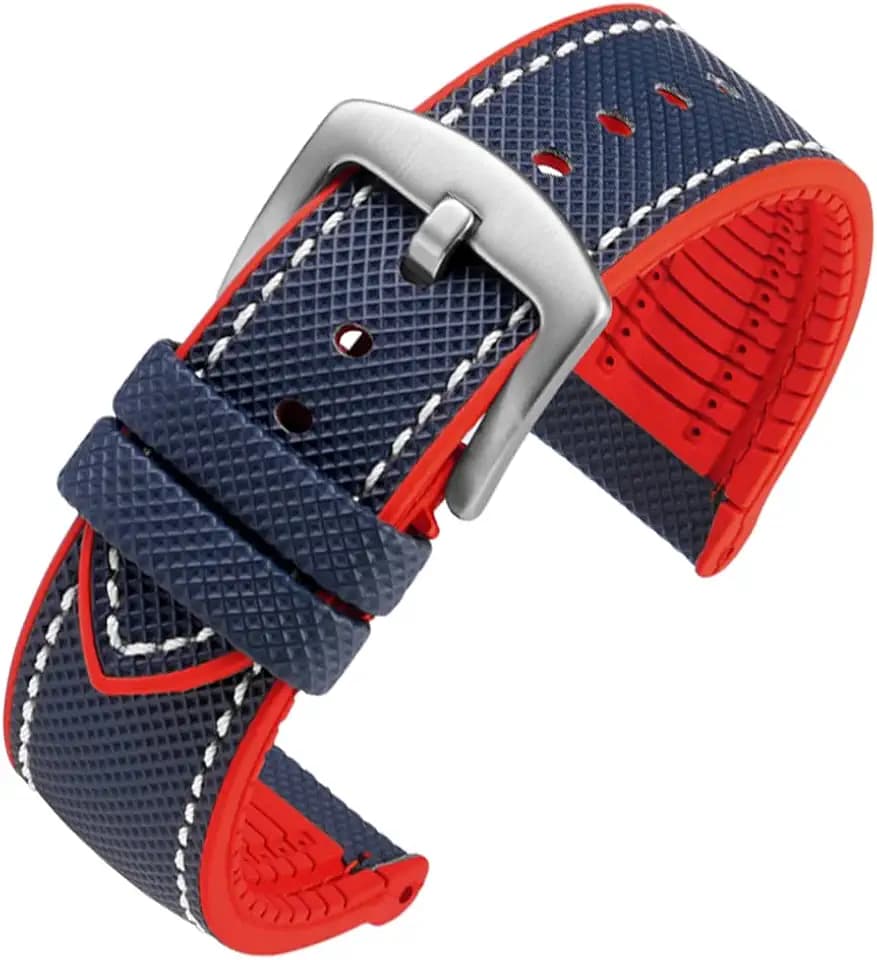 watchdives Nylon Rubber Bottom Watch Straps Canvas Men Watch Band Breathable Waterproof Replacement Bands 20mm 22mm (20mm, Blue Red)