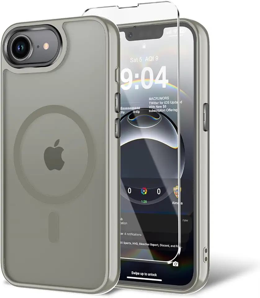 for iPhone 16E/iPhone 17E Case with Screen Protector, [Compatible with Magsafe] Ultra Slim Translucent Matte Shockproof Protection Phone Cover-Grey