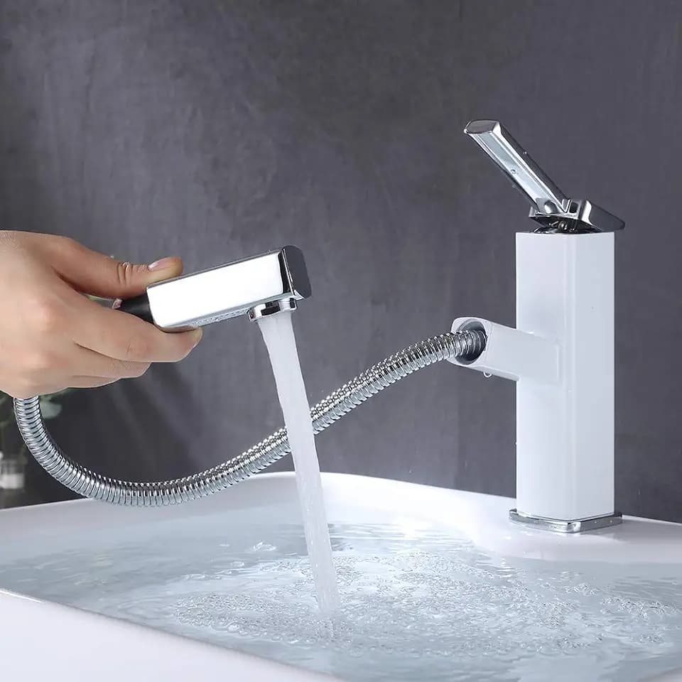 KAIYING 1 Hole Bathroom Sink Faucet with Pull Out Sprayer