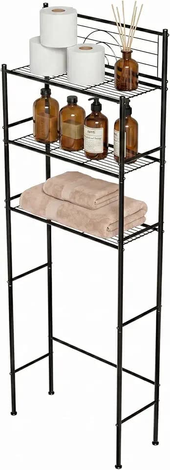Amig - Badezimmerregal über Toilette Mod. ORIA - 3 Höhen - Hergestellt aus Stahl - Matt schwarz - Mit verstellbaren Füßen - 60,7 x 28 x 172 cm