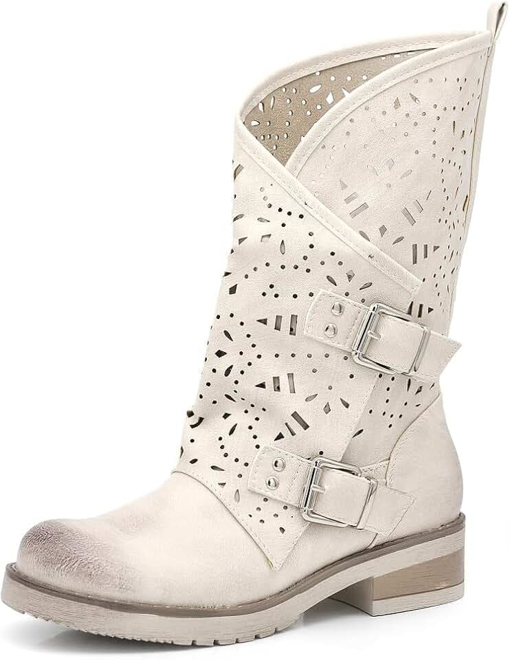 IF Fashion Damenschuhe Stiefel Biker Schnallen 337