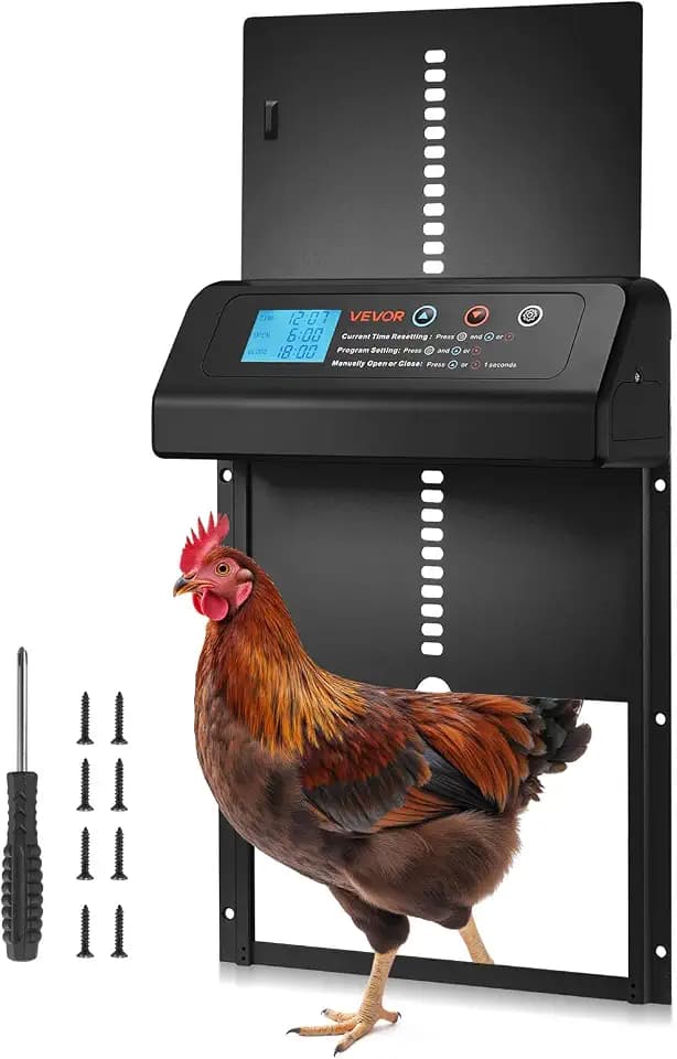 VEVOR Automatische Hühnerklappe, Hühnerstalltür mit Timer, manueller Einstellung & Einklemmschutz, Elektrischer Hühnerauslauf-Toröffner mit wasserdichter Versiegelung, Schwarz, 350x250x73 mm