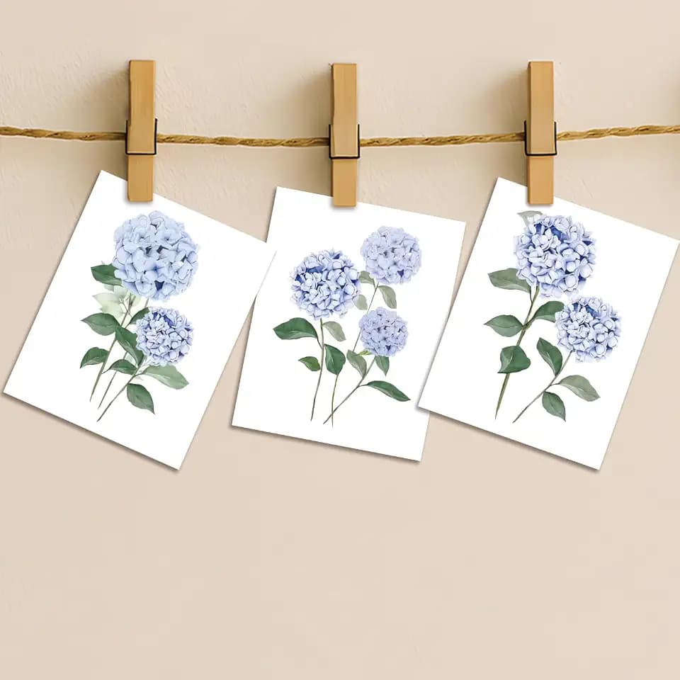 Hydrangea Wall Art Set of 3, Blue Floral Canvas Posters Print Picture, Blue Watercolor Botanical Wall Decor, Modern Minimalist Botanical Room Decor, for Living Bedroom Gallery Decor 12x16in Unframed