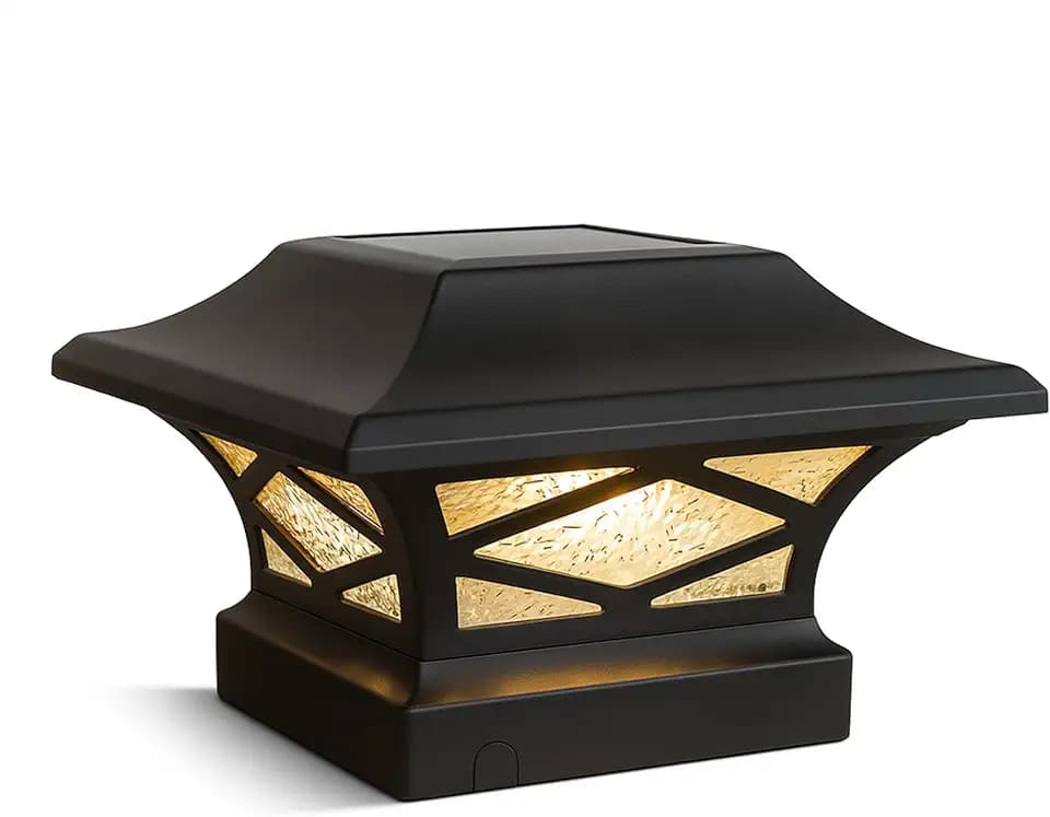 Classy Caps Kingsbridge Dual Lighted Solar Post Cap - Fits 3.5"x3.5", 4"x4", 5"x5", and 5.5"x5.5" Deck & Fence Posts - Black Aluminum, Real Glass - Warm/Cool Light Modes - SLK807B
