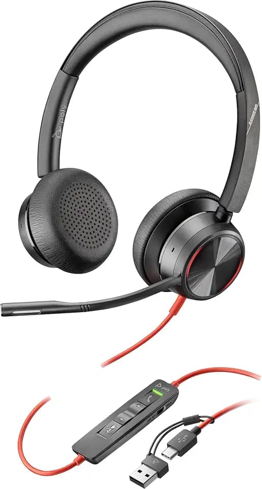 HP Poly Blackwire 8225 Stereo USB-C Headset +USB-C/A Adapter