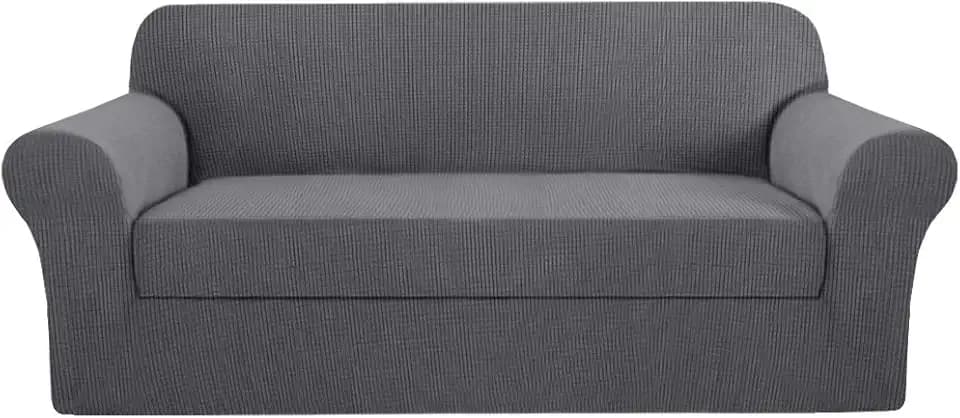 H.VERSAILTEX 2 Pieces Sofa Cover High Stretch Sofa Slipcover Stylish Furniture Cover/Protector Suit for T Cushion/Box Cushion Soft with Elastic Bottom for Kids - Sofa 72"-88" - Charcoal Gray