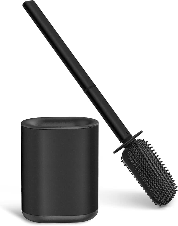HOMEASY Klobürste Silikon mit Edelstahlhalter Wand und Stand Schwarz
