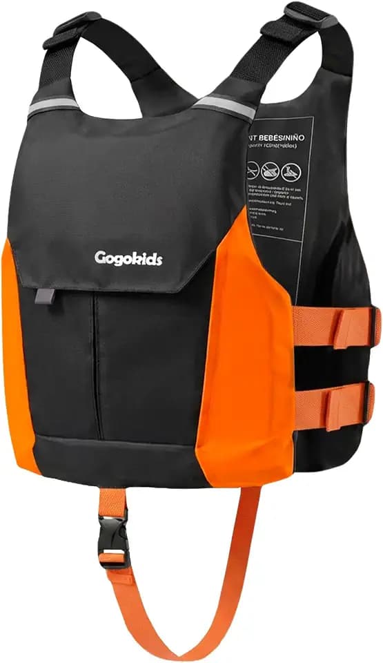 Gogokids Swim Vest for Kids & Youth 50-125 lbs, Lightweight Low Profile Swim Vest with Front Pocket, Adjustable Buckles, Reflective Strips, Floaties for Swimming, Kayaking and Boating