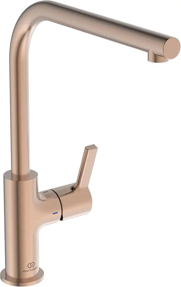 Ideal Standard – Gusto Küchenarmatur, Hoher L-Auslauf mit zylindrischem Querschnitt, mit FirmaFlow Kartusche, Schwenkbereich 360°, Schnellmontagesystem EasyFix+, Sunset Rose