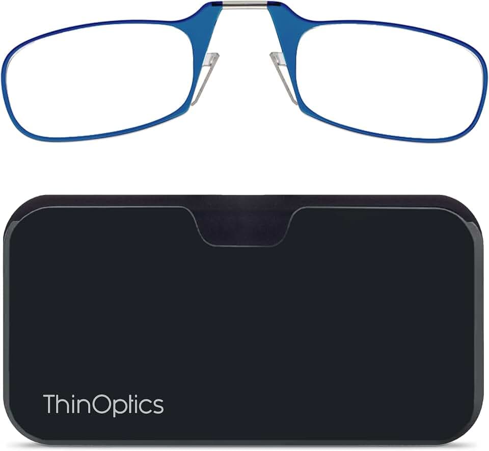 ThinOptics Pod Reading Glasses - Slim Armless Pocket Readers - Black, Blue 1.5x