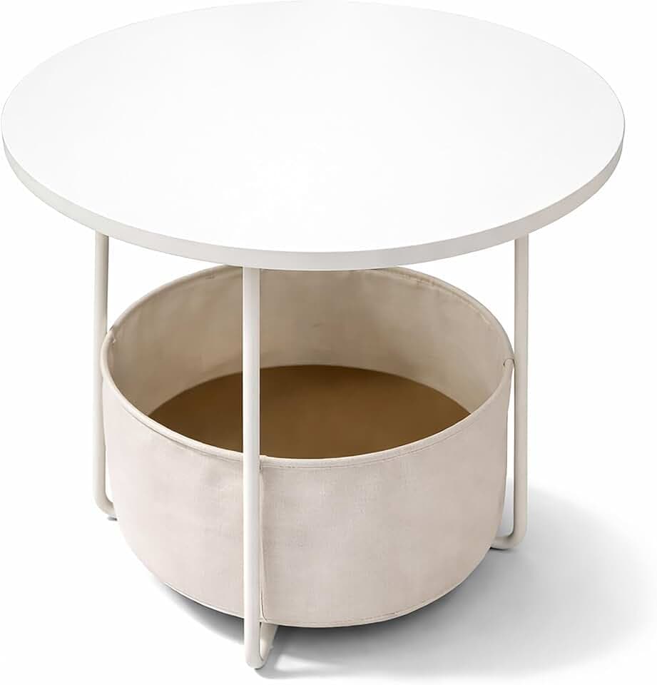Relaxdays Beistelltisch, runder Couchtisch, mit Stoffkorb, HD: 50x45 cm, Kaffeetisch Wohnzimmer, MDF & Metall, Farben