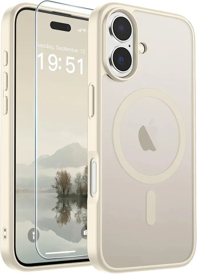 SUPFINE Magnetic for iPhone 17 Case Antique White with Screen Protector