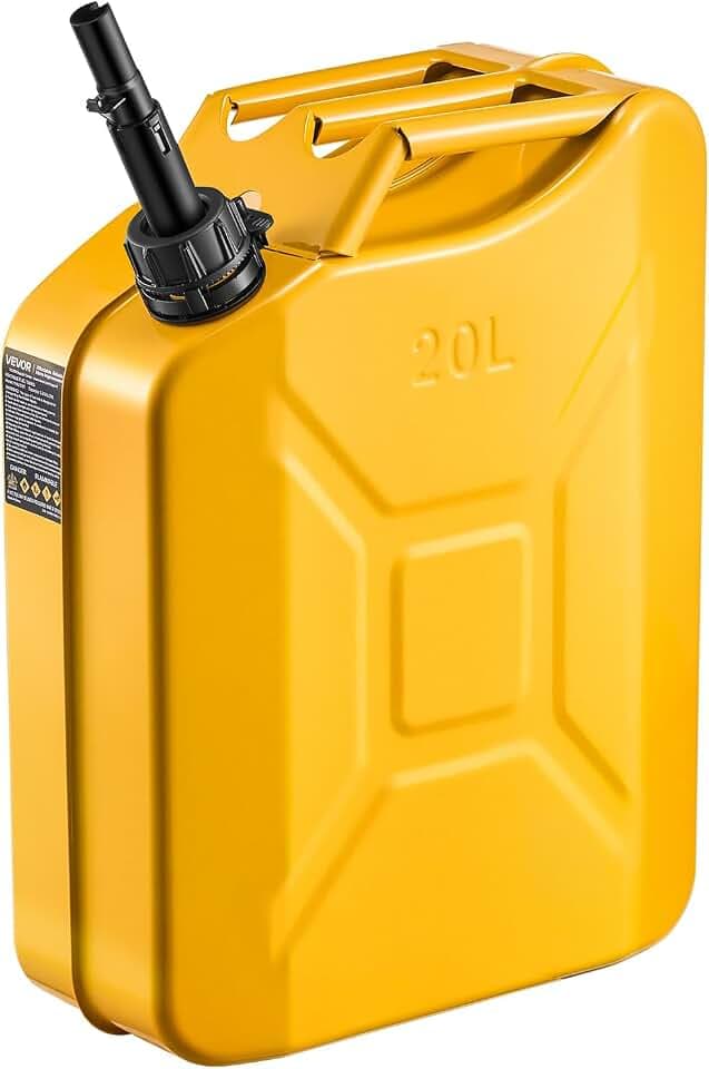 VEVOR Benzinkanister Metall 20 L, Kraftstoffkanister mit Ausgießer & Komfortgriff, 6 L/min max. Durchflussrate, auslaufsicherer Benzintank für die meisten Autos, Motorräder, ATVs & UTVs, Gelb