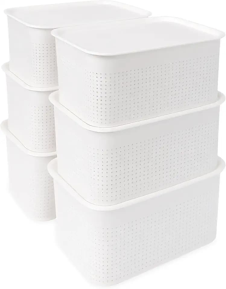 Relaxdays Aufbewahrungsbox 6er Set, mit Deckel, Organizer-Box 5 L, HBT: 13x26,5x19 cm, Stapelbox Kunststoff, Farbwahl