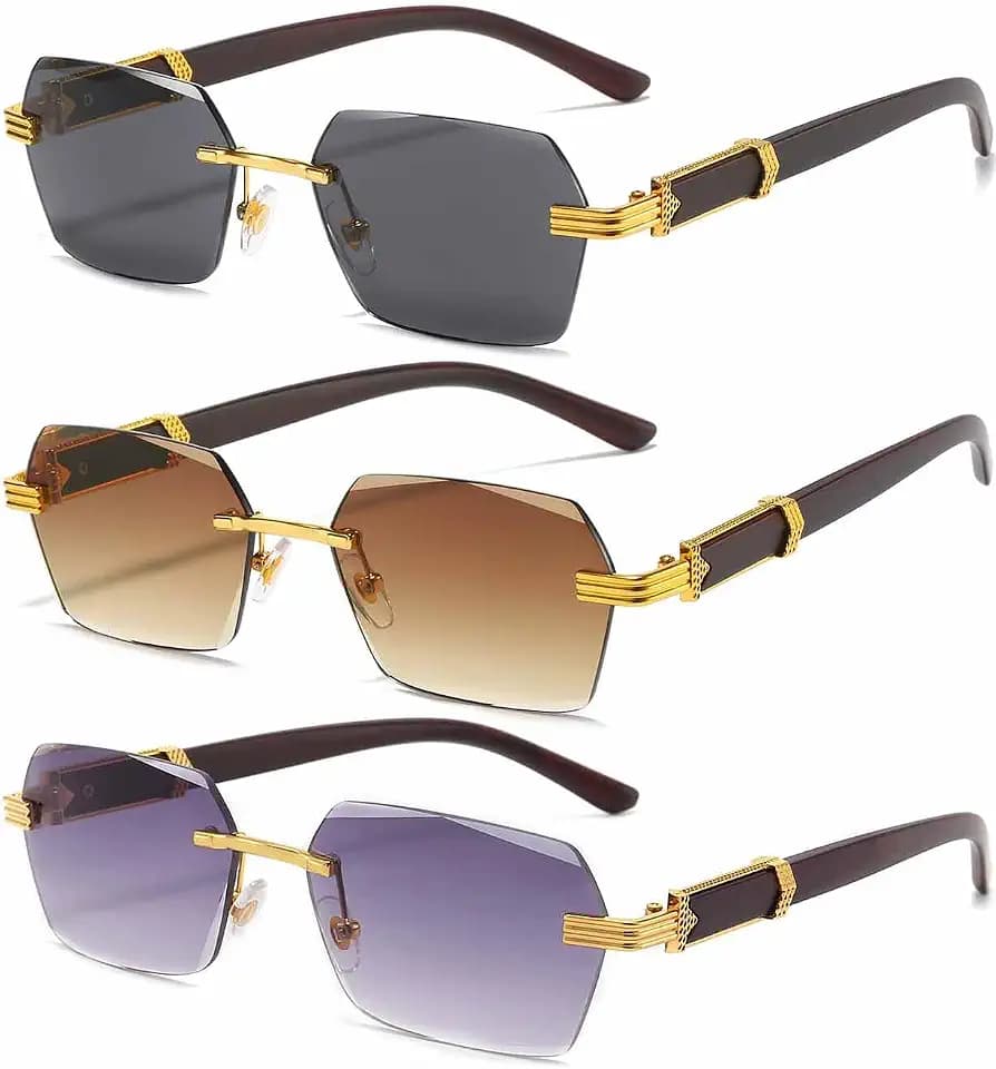 AIEYEZO Retro Rimless Sunglasses Rectangle Unisex Vintage Frameless Sun Glasses Fashion Square Tinted Glasses